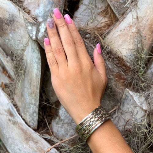 Copper and Brass Cuff Bracelet: Healing Ribbon - DZI (J)