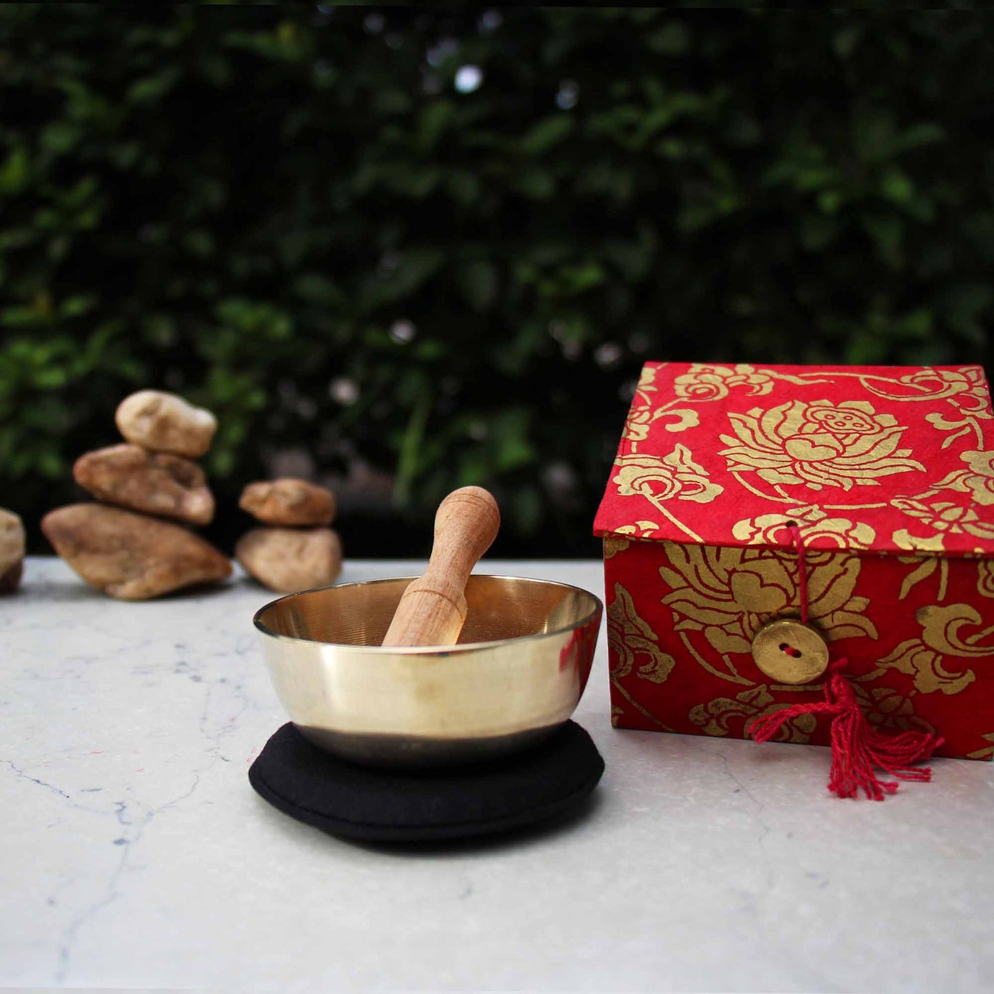 Meditation Bowl Box: 3'' Red Lotus - DZI (Meditation)