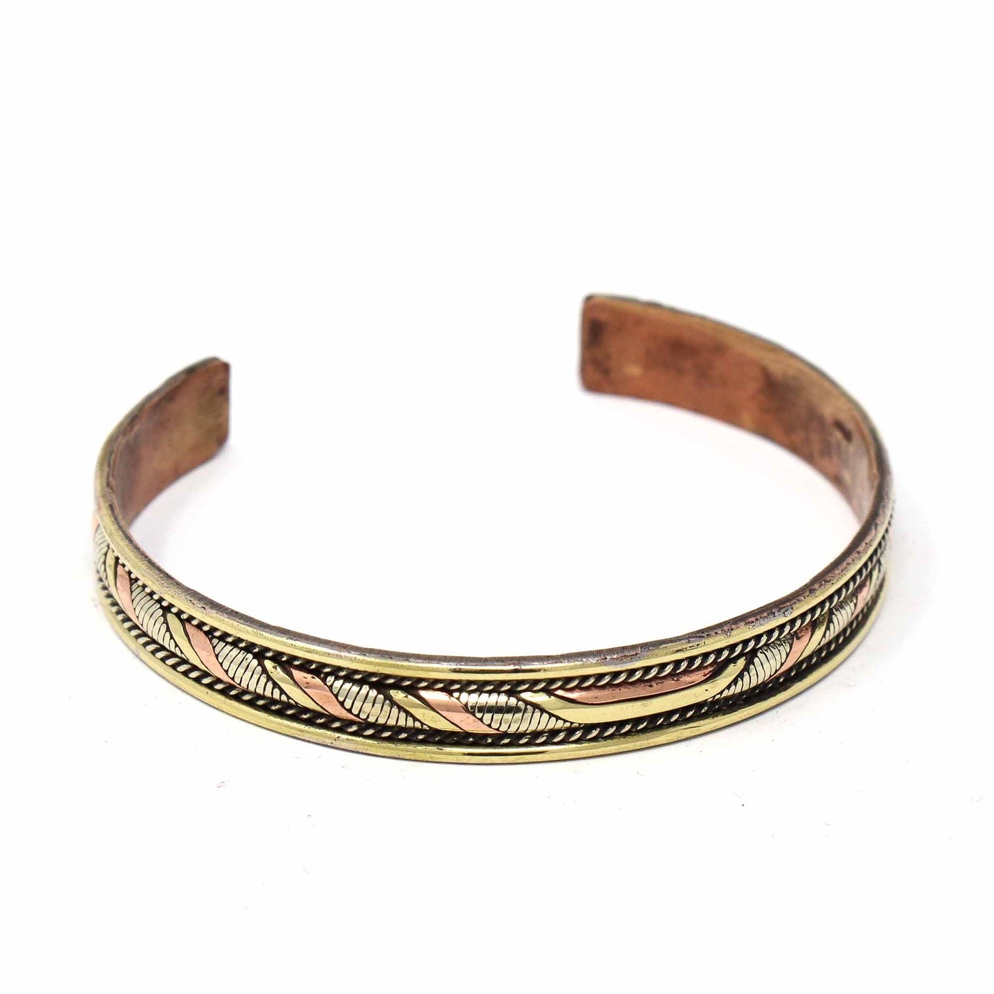 Copper and Brass Cuff Bracelet: Healing Twist - DZI (J)